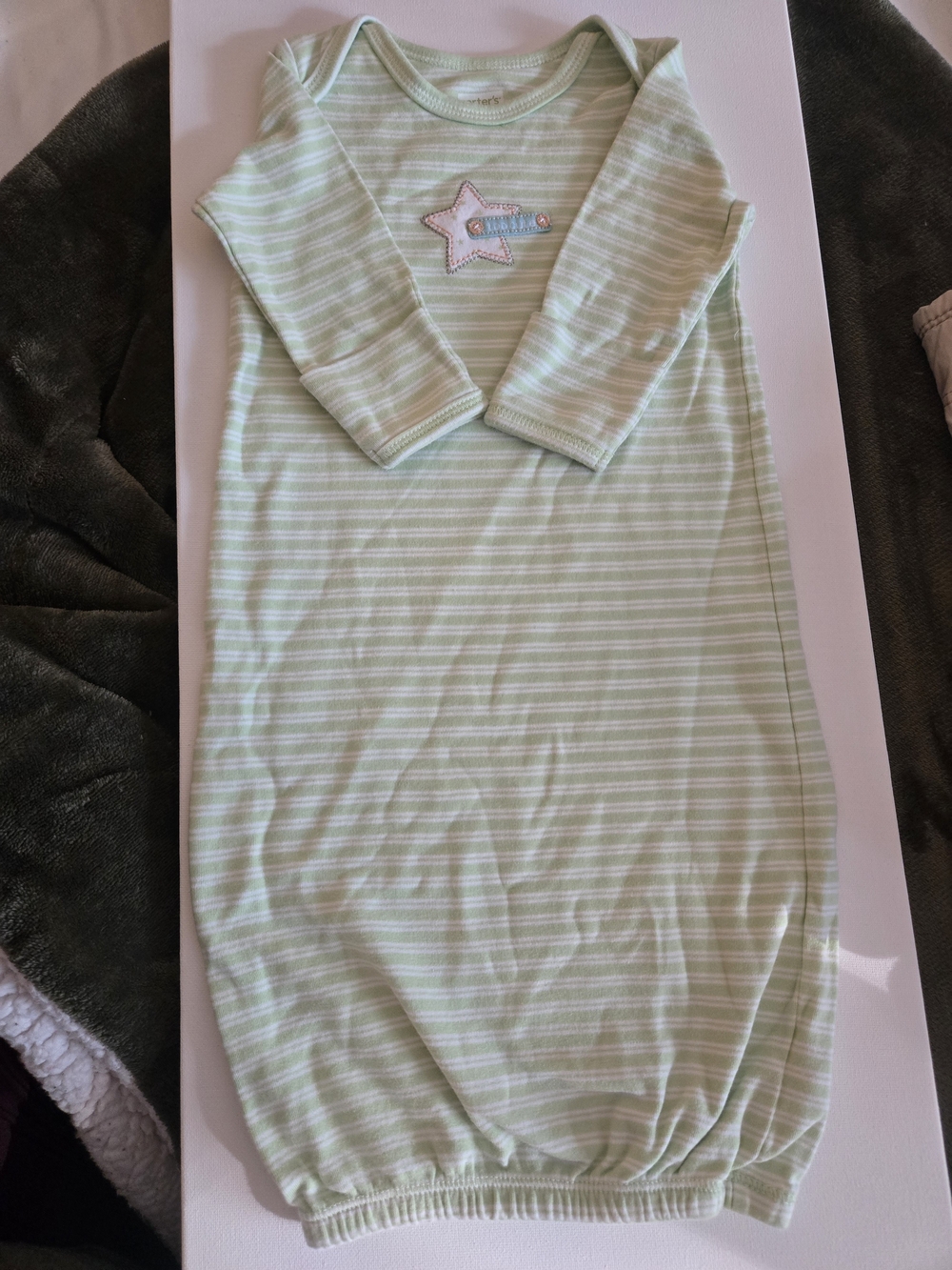 Carter's Mint Green Striped Long-Sleeve Sleep Gown with Star Applique